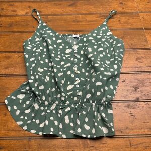 VOY‎ Green Dalmatian Print Peplum Camisole Top Size M